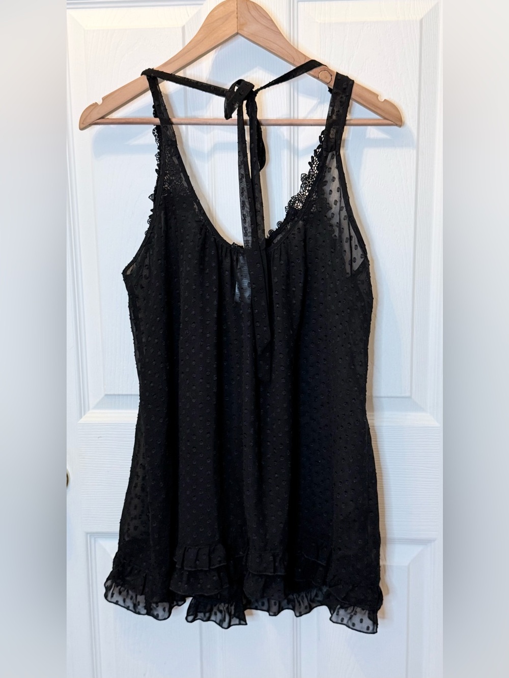 In Bloom by Jonquil Black Swiss Dot Lace Chemise Babydoll Nightgown Size - Large